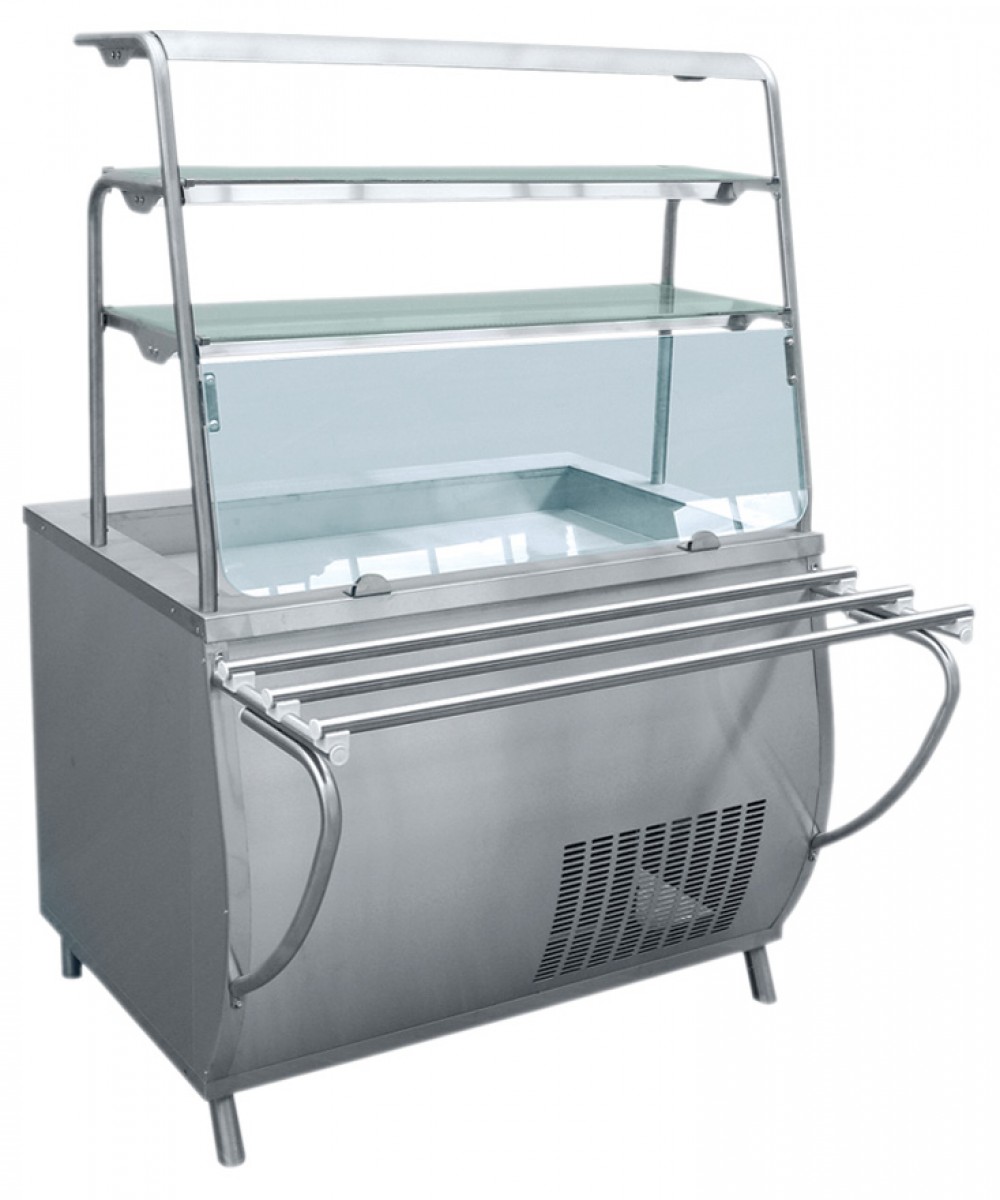 Прилавок холодильный ПВВ(Н)-70Т-01-НШ (открытый, 3 полки, подсветка,охлажд. ванна h-85мм.,1500 мм.) 